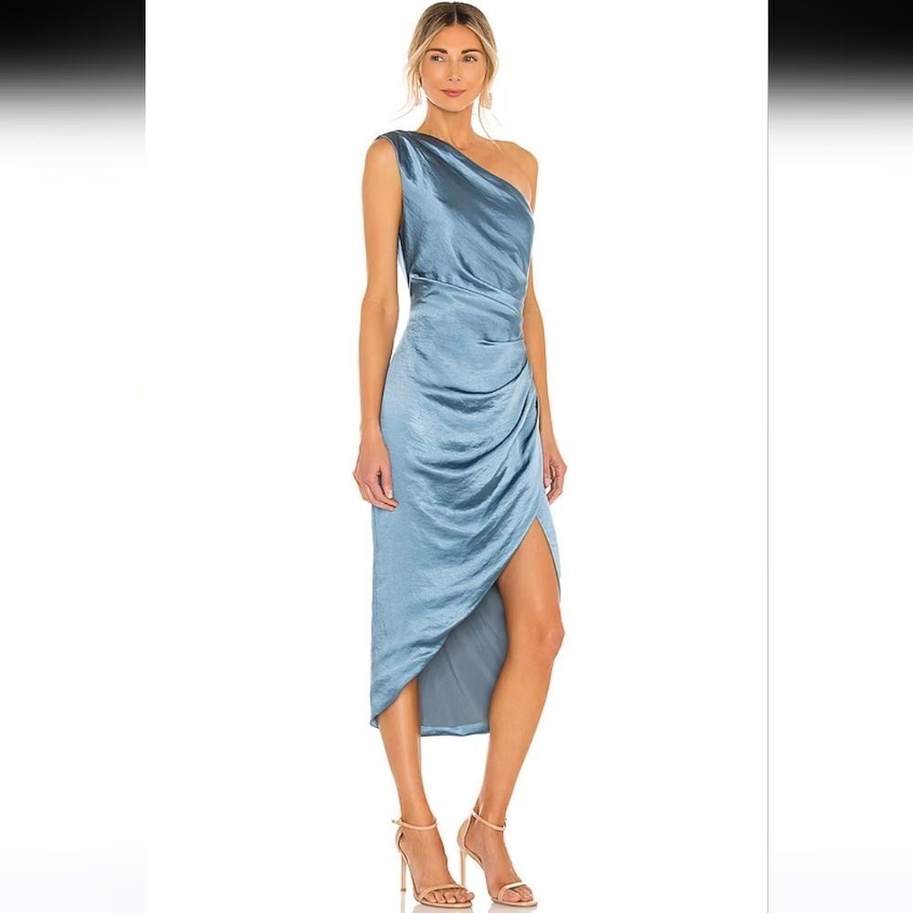 *NWT Elliat Revolve Cassini women's blue one shoulder Asymmetrical midi dress M - Picture 2 of 11
